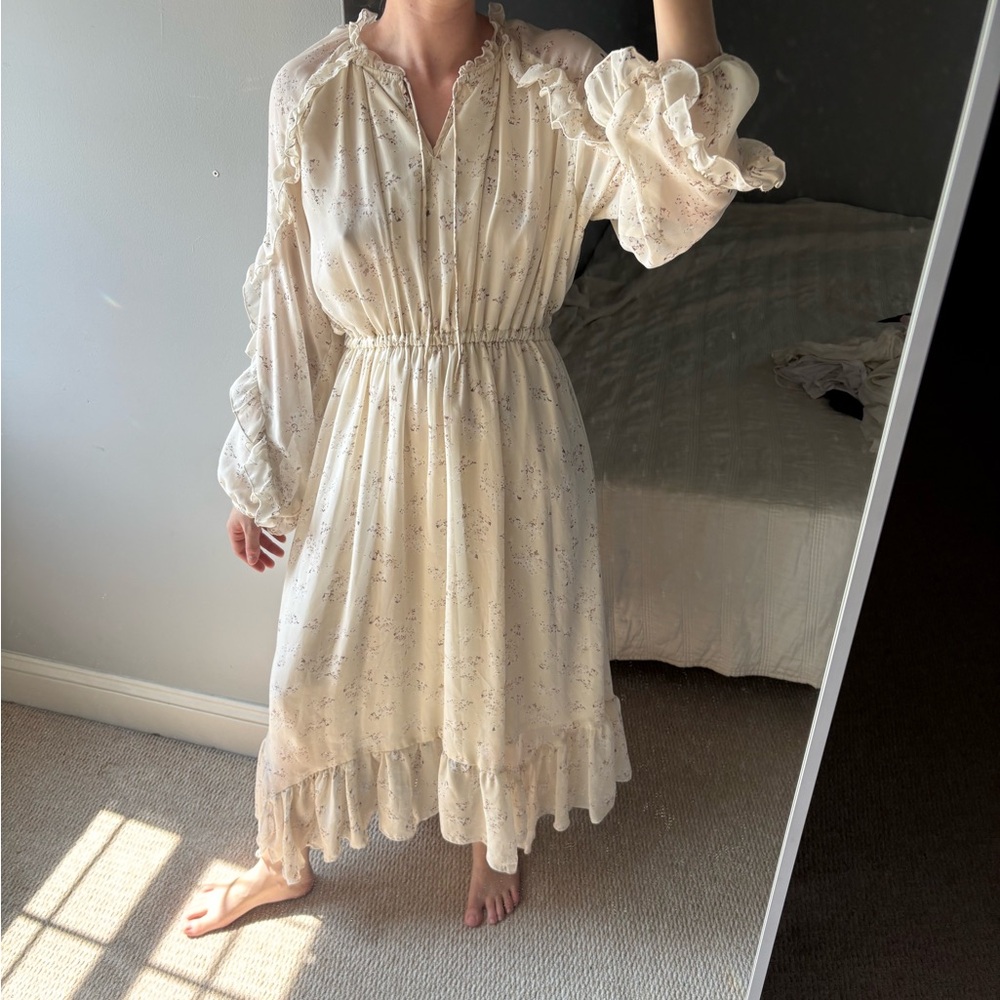 Moussy cream floral ruffled long sleeve maxi dress